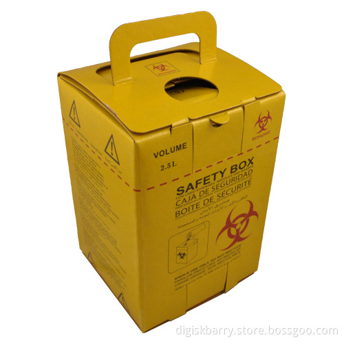 2.5L Safety Box for Hospital Sharps, Used Syringes (Yellow Color)